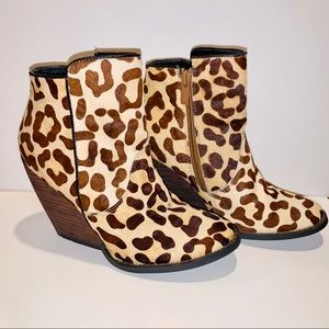 Animal print wedge heel ankle boots